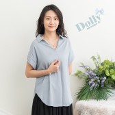 大尺碼袖口壓摺造型透氣襯衫(水藍色)