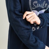 大尺碼領口釘珠愛心圖雙層袖上衣(藍色)