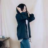 韓版休閒大尺碼連帽風衣外套(深藍)