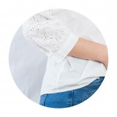 荷葉領口緹花袖排釦大尺碼襯衫(白色)
