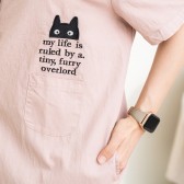 大尺碼貓咪繡花口袋有領洋裝(粉色)