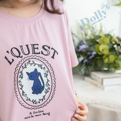  大尺碼藍貓冰棉T恤(粉色)