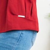 大尺碼可愛狗狗左下擺造型反折袖棉質T恤(紅色)