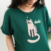 大尺碼黑眼貓背後造型T恤(綠色)
