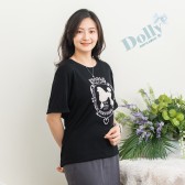 大尺碼貴賓狗袖反折T恤(黑色)