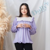 大尺碼ㄩ型花邊雪紡上衣(紫色)
